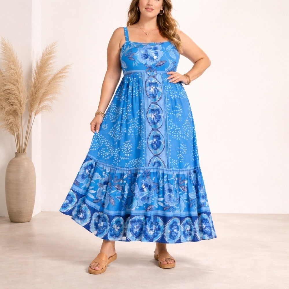 City Chic Edén Floral Print Boho Blue Maxi Sundress Sz 18